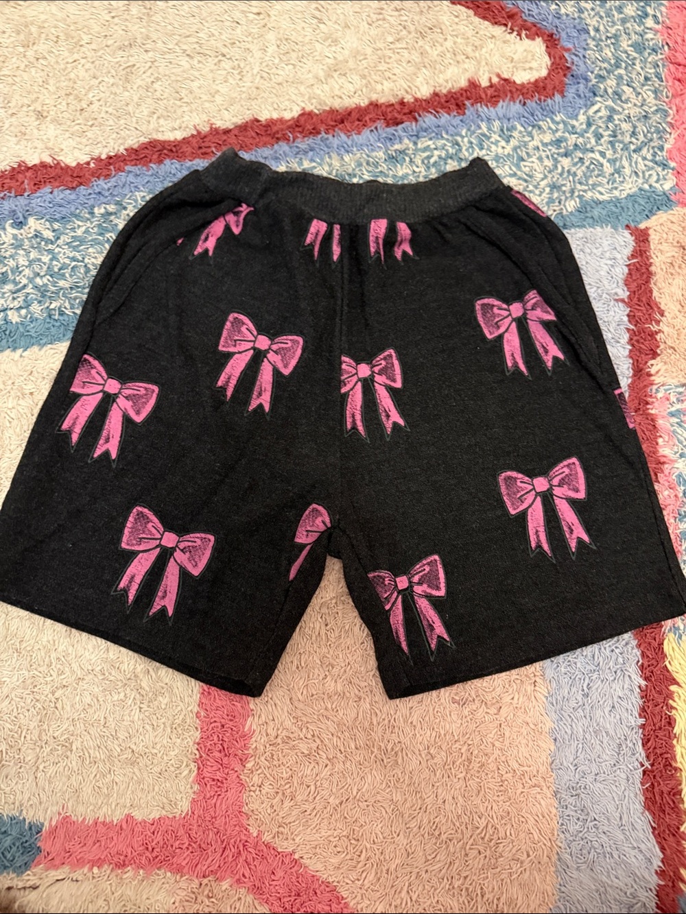 Chaser Black Shorts with Pink Bow Print